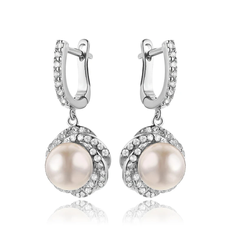DY 925 пробы серебряные серьги с белым пресноводным жемчугом и кубическим