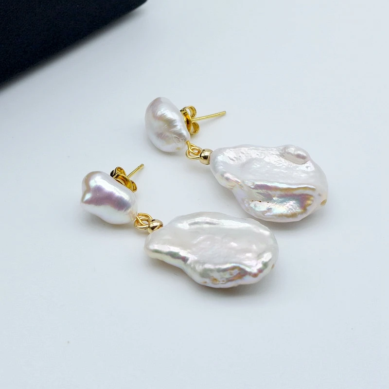 Модные женские серьги белые жемчужные в стиле барокко плоские форме монет