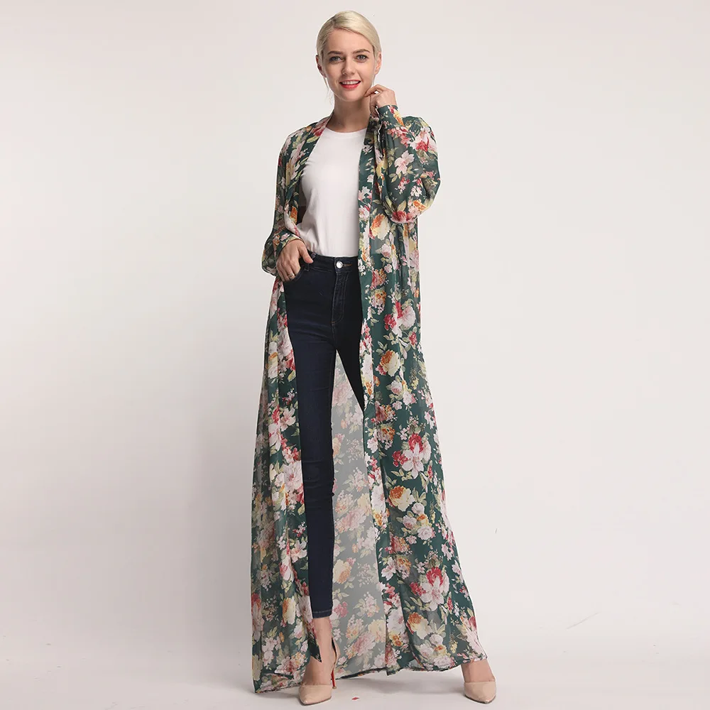 Шифоновое платье-кардиган с цветочным принтом женские повседневные свободные