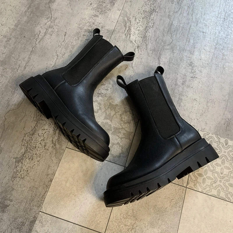 

MIYEDA Ladies Ankle Boots PU Leather High Quality Round Toe Platform Shoes Women Spring Fashion Soft EVA Chelsea Boots