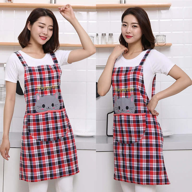 

Summer thin and light cotton cloth breathable apron strap cute girl big pocket bib is not hard and not waterproof
