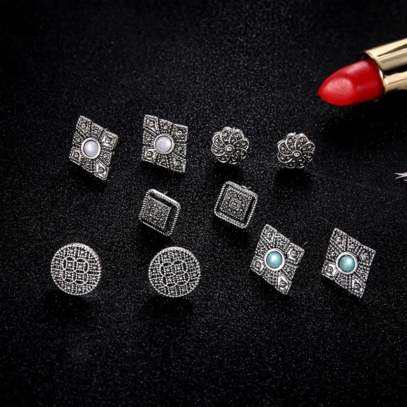 

5 Pairs/set Vintage Earrings Geometry Flower Small Earrings Stud Earrings for Women Fashion Boucle D'oreille Femme Gifts Trendy