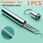 3 шт., Многоразовые Зубочистки из нержавеющей стали