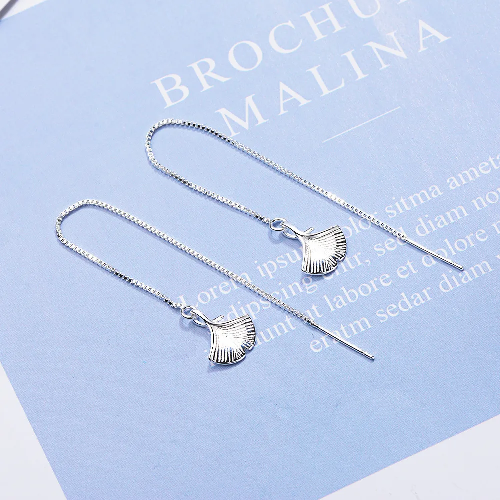 MEETSOFT 925 Sterling Silver Prevent Allergy Drop Earrings for Women Trendy Design Small Ginkgo Biloba Jewelry Gift | Украшения и