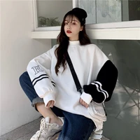spring long sleeve girls streetwear pullovers harajuku japan korean loose tops female fashion casual sweatshirt patchwork jumper