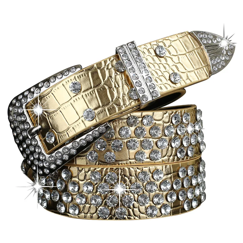 Новинка 2021 модные женские золотые ремни Стразы роскошные бриллиантовые джинсы