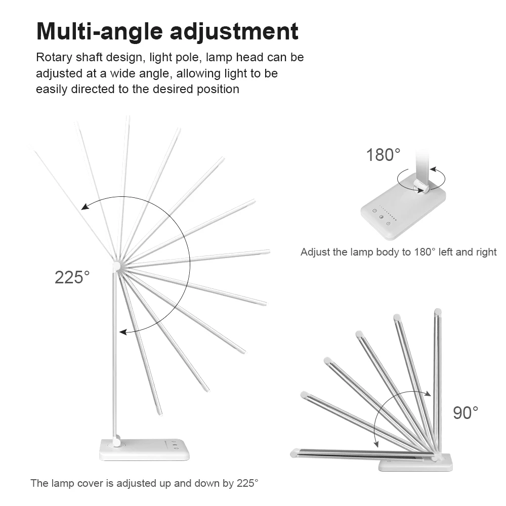 Приглушаемый светильник для настольного чтения складной вращающийся сенсорный выключатель светодиодный