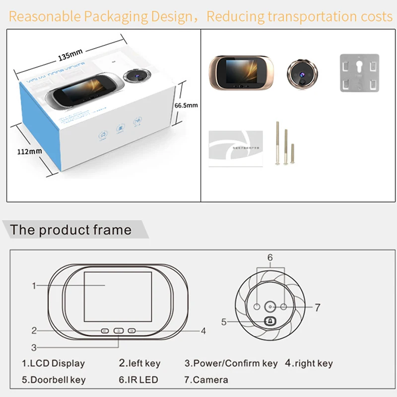 

2.8 inch LCD Color Screen Digital Doorbell 90 Degree Door Eye Doorbell Electronic Peephole Door Camera Viewer Outdoor Door Bell