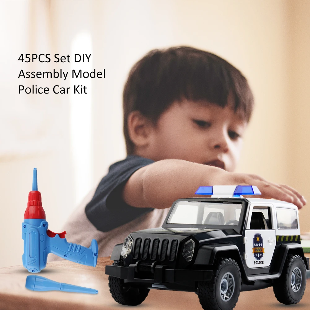 

2019 NEW 45pcs/set DIY Assembly Model Police Car Kit Kids Drill Screws Toys Building Car With Lights And Sound Take Apart Tool