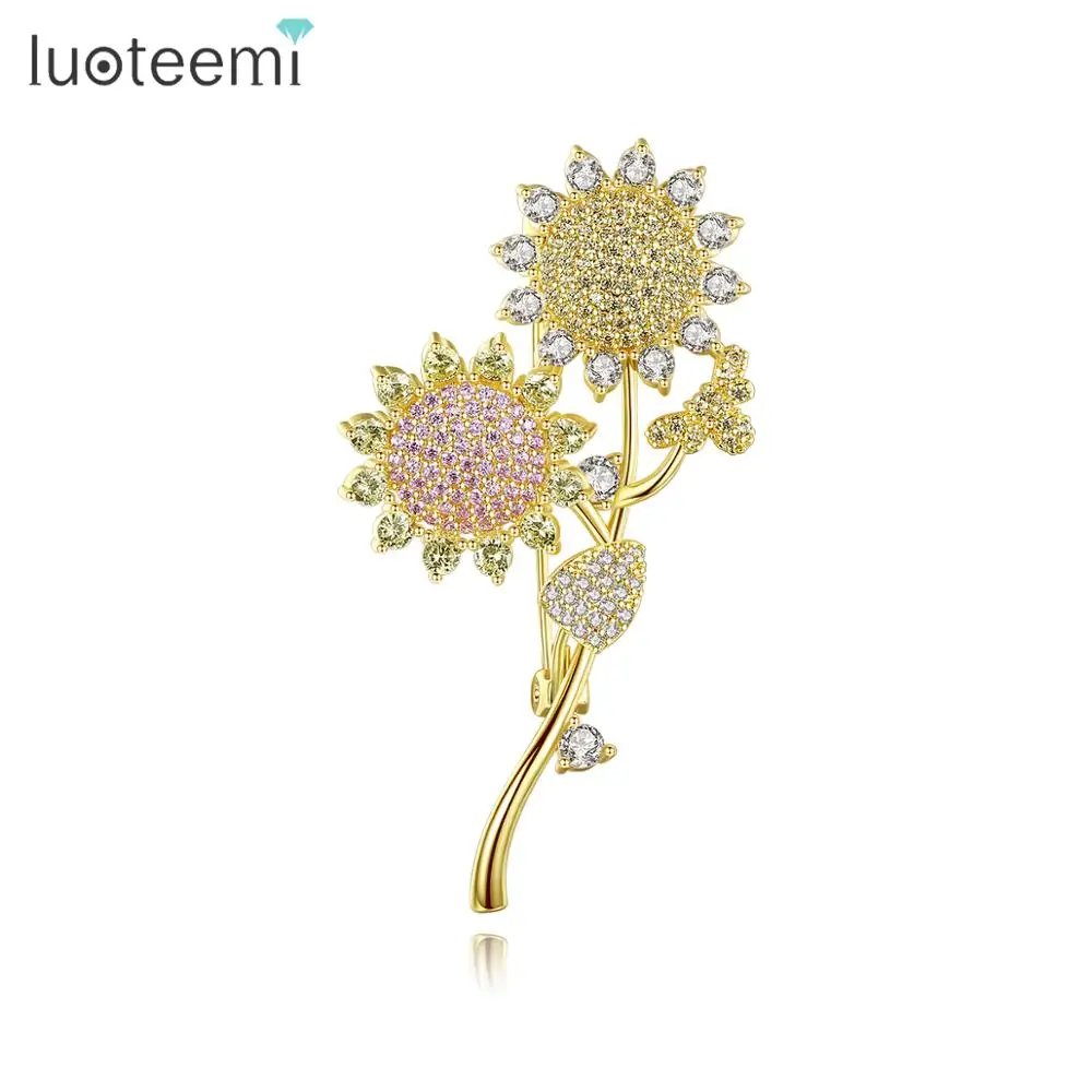 Новые Броши LUOTEEMI в виде подсолнуха для женщин модные ювелирные изделия брошь
