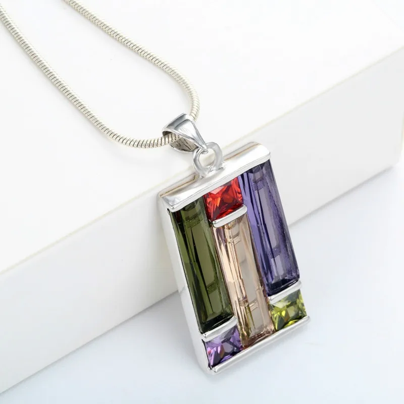 

New Design Classic Fashion Jewelry Multicolor Zircon Glass Women's Pendant Necklace