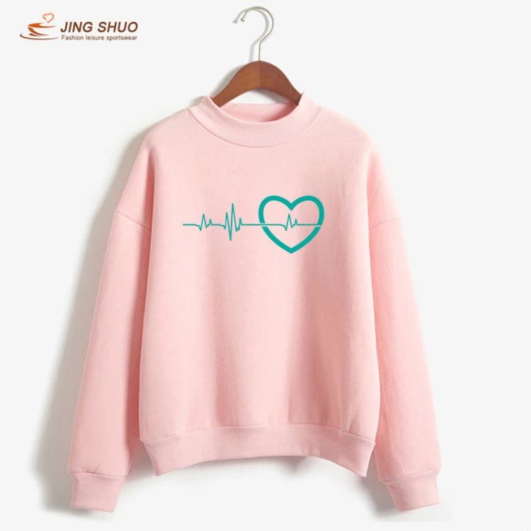 Pink Heartbeat Love Print Осенняя толстовка женская новая модная флисовая Утепленная зимняя Толстовка дропшиппинг Превосходное качество забавная - Цвет: Pink