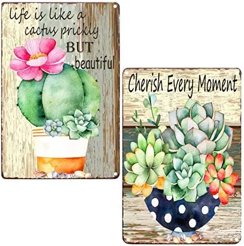 

Life is Like A Cactus Prickly But Beautiful Vintage Metal Sign Inspirational Quotes Farmhouse Cactus Sign Country Home Decor 2