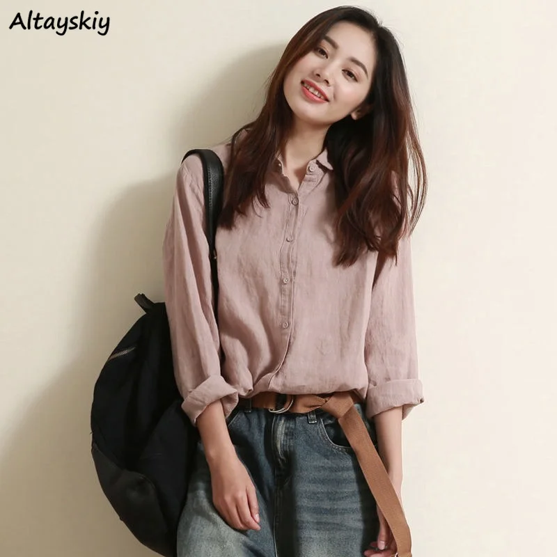 

Women Shirt Long Sleeve Colorful Single Breasted Turn-down Collar Simply Leisure Comfortable Lady Trendy Chic All-match Elegant