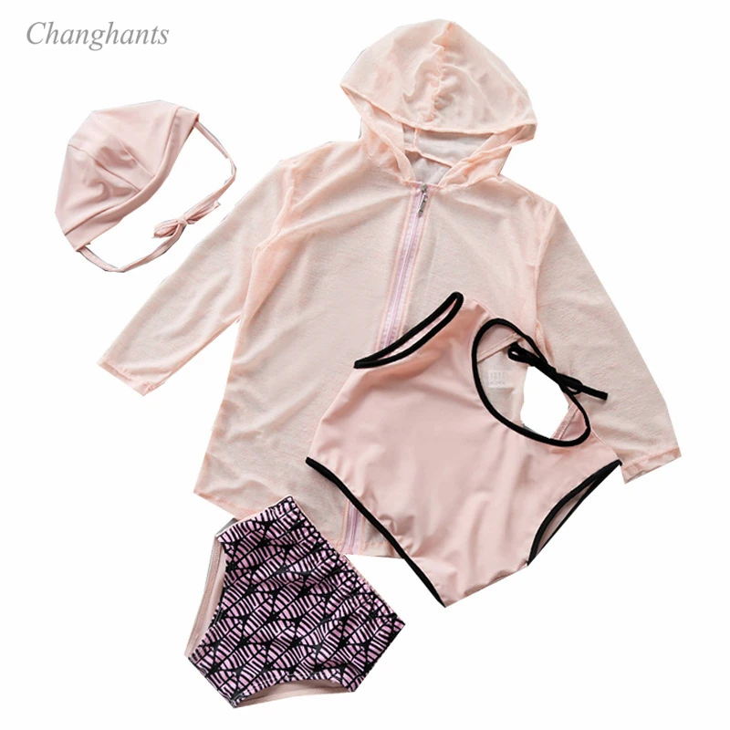 Детский купальный костюм 4 в 1 для малышей 6 лет розовый и черный детский пляжная