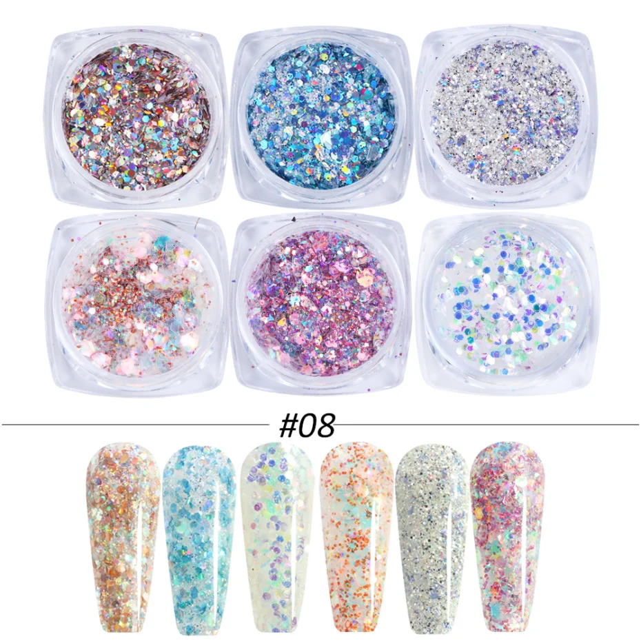 

6pcs Rose Gold Nail Glitter Holographic Dip Powder Set Nail Art Polishing Chrome Pigments Mirror Nail Polish Dust