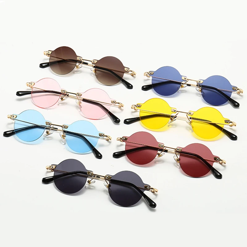 

Classic Vintage Small Frame Round Sunglasses Rimless Women Men Brand Designer Alloy Frameless Sun Glasses Fashion Colorful