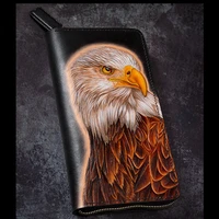 handmade genuine leather wallets carving eagle purses men long clutch vegetable tanned leather wallet card holder