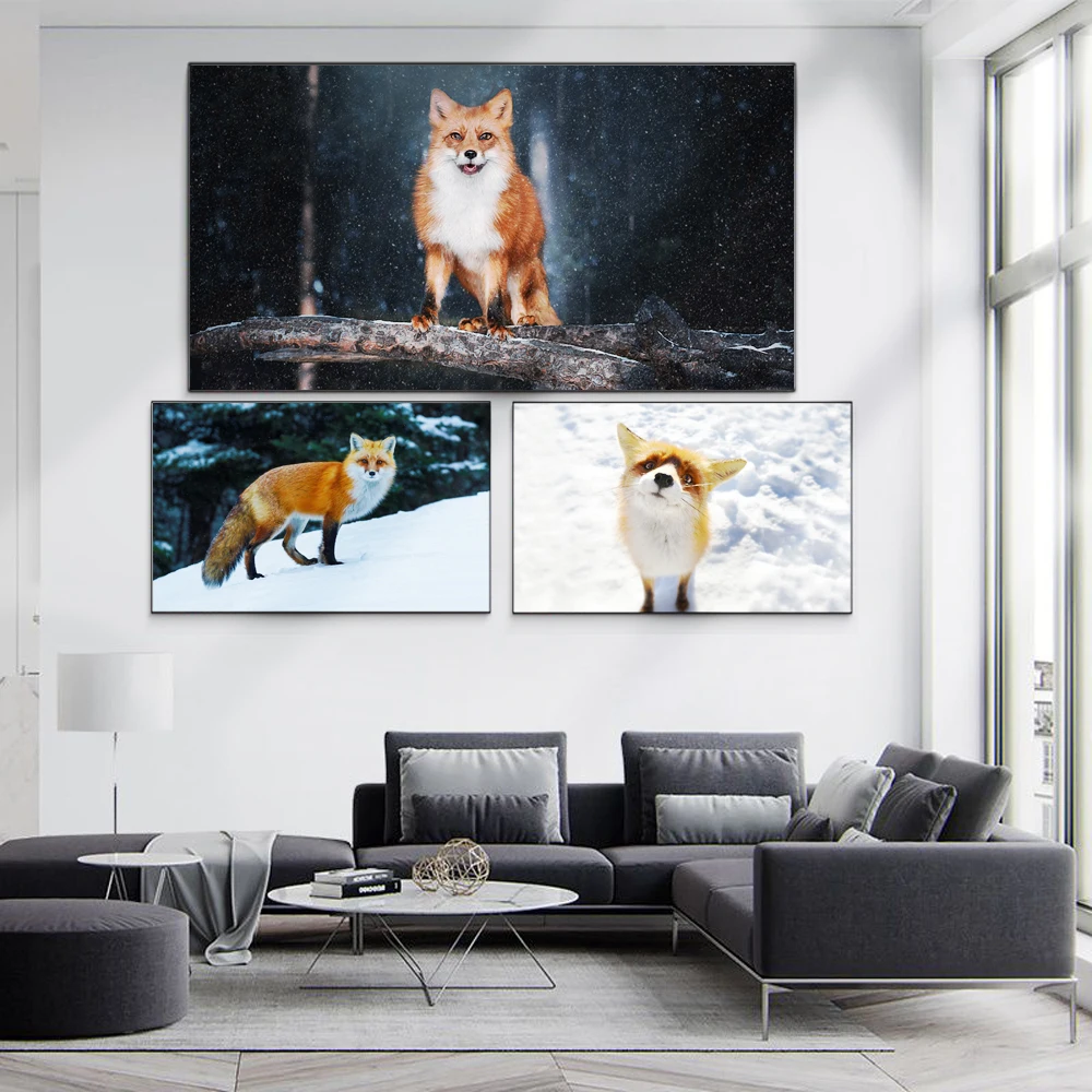 

Animal oil painting yellow and white fox canvas painting office living room corridor home decoration mural