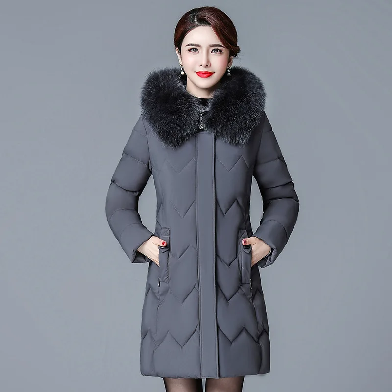 Ladies Winter Jacket New High-end Mid-length Mommy Winter Wear Thicken Fur Collar Warm Slim Cotton Clothing Temperament Women