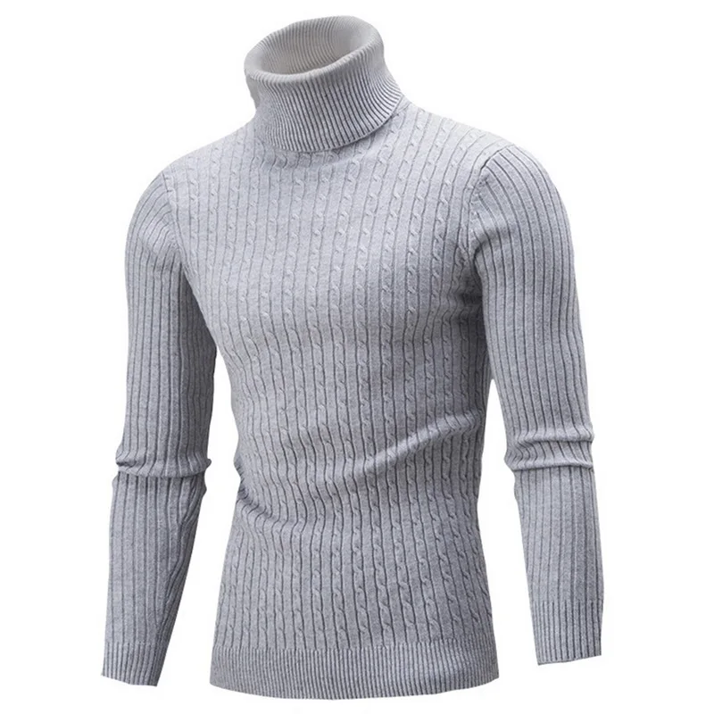 Men's Turtleneck Sweater Pure Color Pullover Slim Fit Warm Sweater Casual Sweater