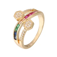 colorful ring rainbow series closed ring inlay square zircon ring fashion creative jewelry