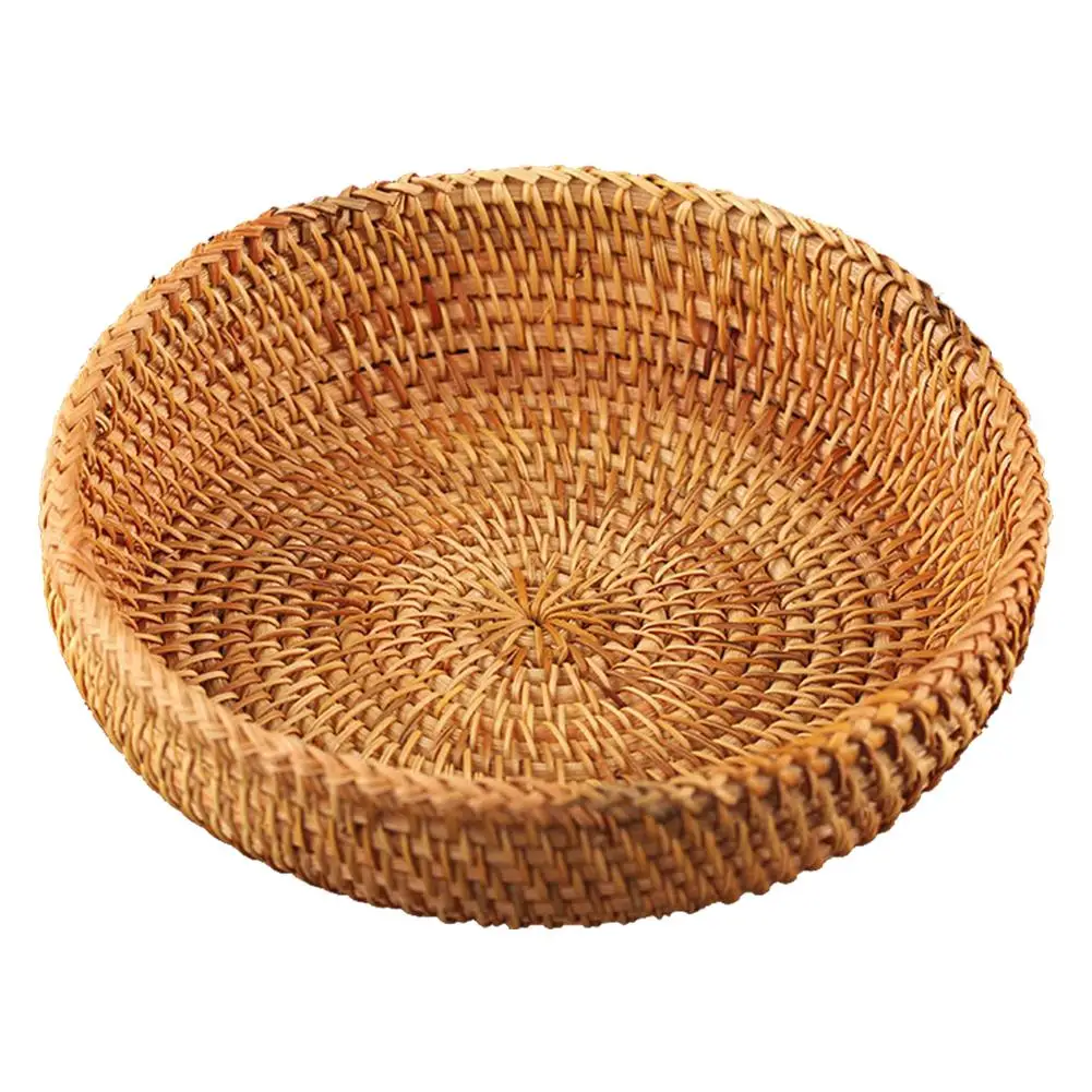 Бамбуковая круглая корзина для хранения ручной работы тарелка фруктов