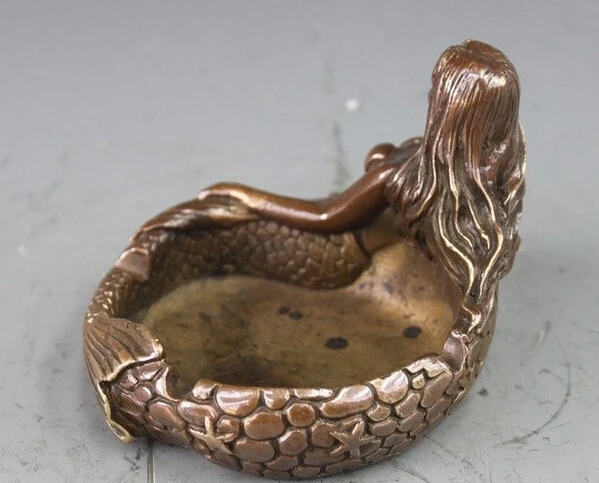 --- 430 + китайская Бронзовая медная статуя резьба Русалка пепельница скульптура |