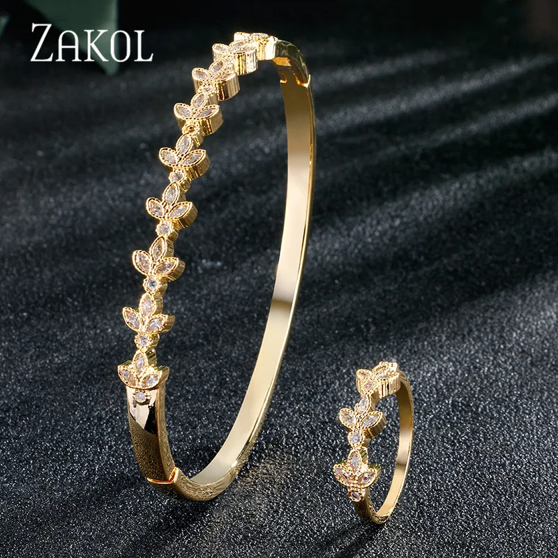 ZAKOL новый элегантный кубический цирконий цветок рыбья кость Свадебные ювелирные