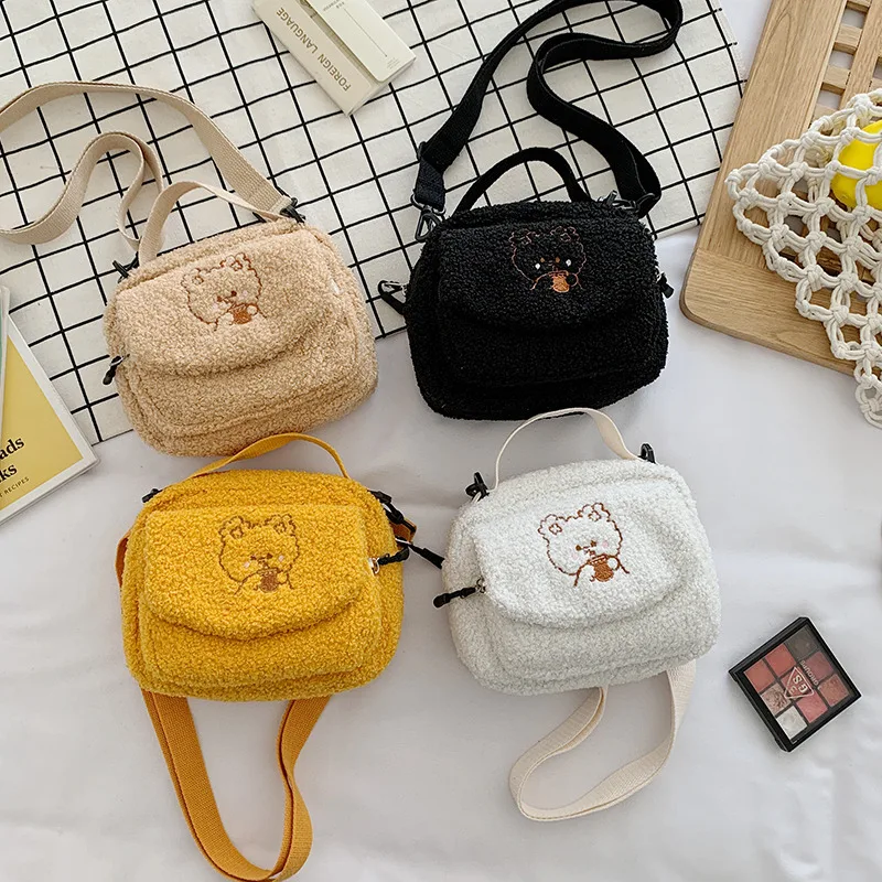 

New Cute Lamb Plush Shoulder Bag Cartoon Women Small Handbag Female Girl Messenger Bag