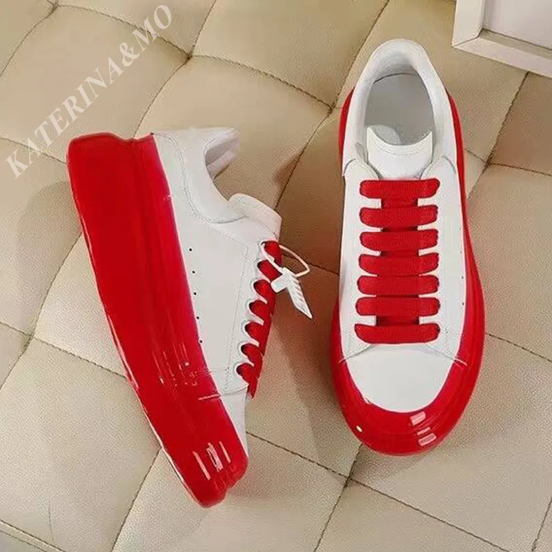 

Luxury Brand Couple Sneakers Women Men Trainer Real Leather Platform Lace Up Male Fashion Colored Thick Sole Ladies Sports Shoes