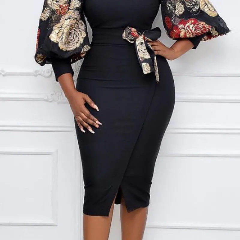 

Plus Size Womens Dress Elegant Office Lady Rose Flower Print Cape Bodycon Knee Length Dress stylish sexy dress