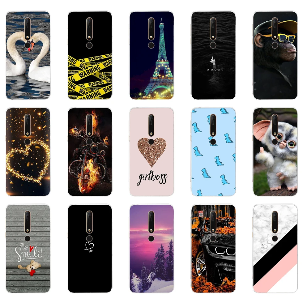Silicon case for Nokia 6 6.1 soft tpu back phone cover shockproof printing Coque bumper housing | Мобильные телефоны и