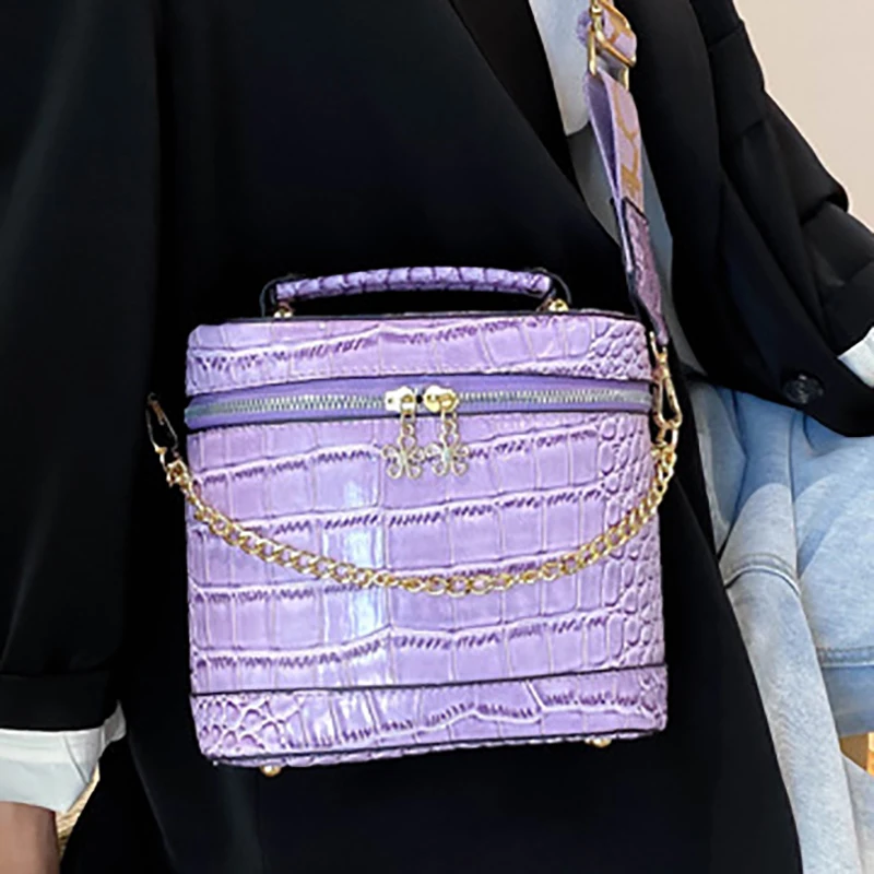 

Casual Bucket Crossbody Bag for Women 2021 Stone Leather Box Flaps Purse and Handbag Female Fashion Shoulder Pouch Versatile Bag