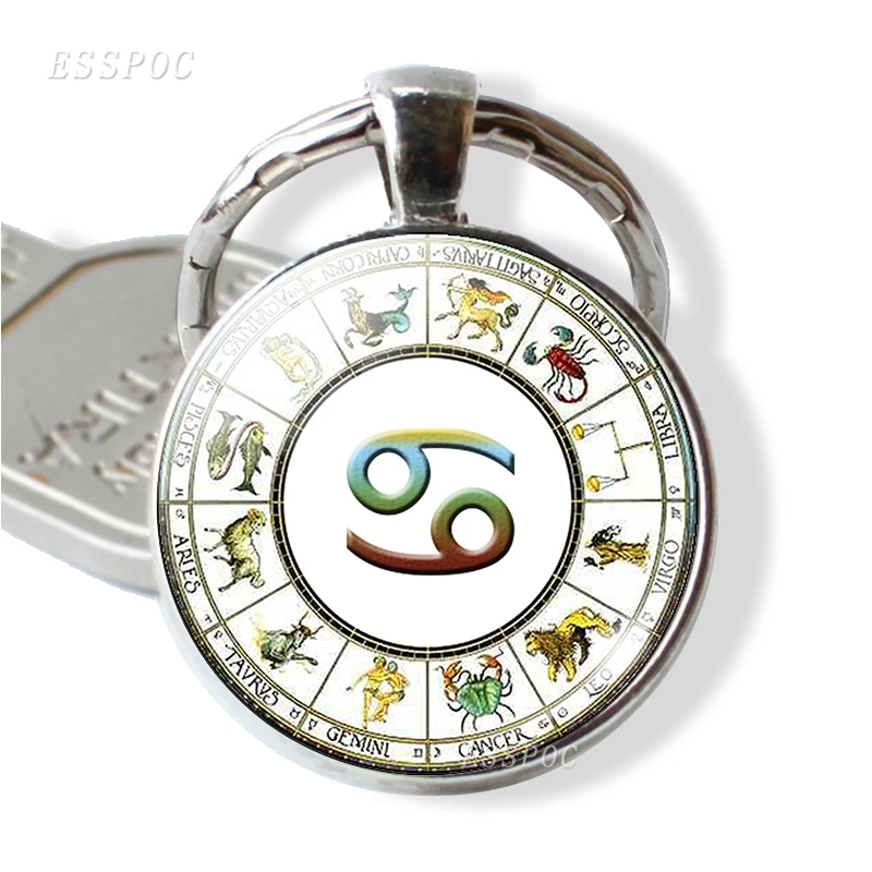 12 Созвездие серебряного цвета ювелирные изделия брелок со стеклянным кабошоном