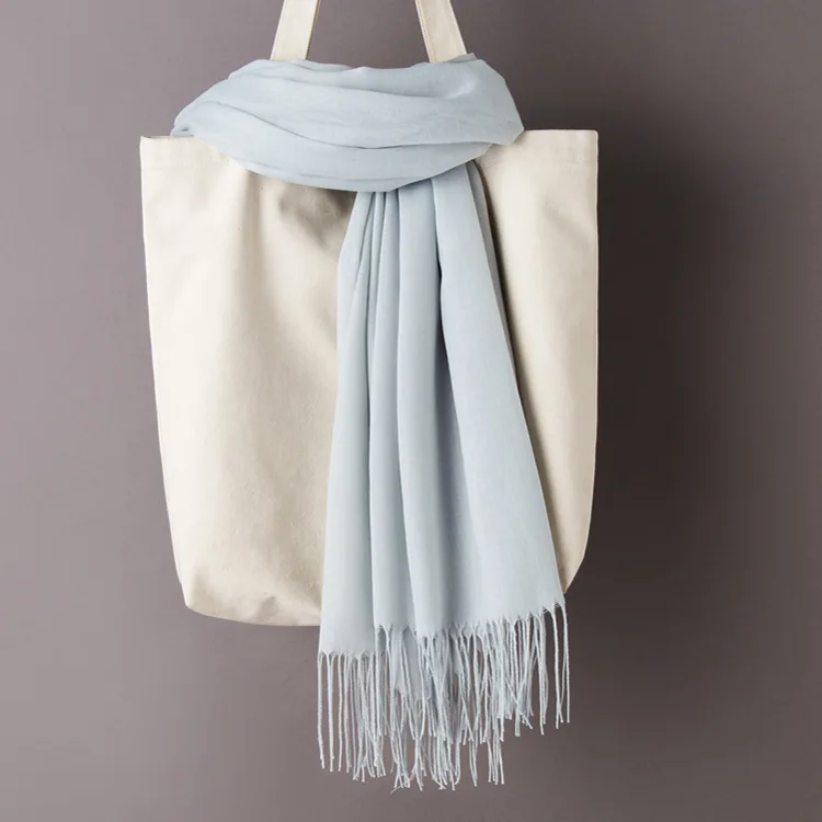 Silvery gray Scarf Women Solid Color Cashmere Scarves with Tassel Autumn New Soft Warm Lady Girls Wraps Thin Long Scarf Female Shawl Men Scarf - Цвет: Silvery gray Scarf