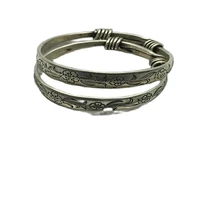 chinas old tibet silver engraving pattern bracelet a pair