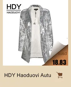 HDY Haoduoyi весна осень Блестящий для женщин с длинным рукавом блейзер с серебряными пайетками вечерний стиль модный пиджак повседневный стиль уличная одежда отложной воротник костюмы кардиган удлиненный жаке