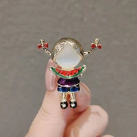 cute little girl eating watermelon opal brooch woman collar pin pin decoration sweater accessories brooches