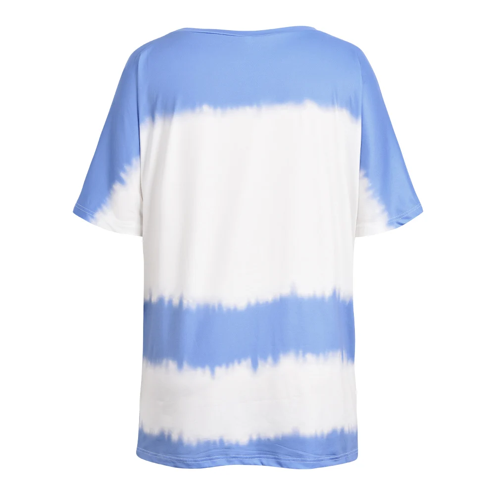 

Round Neck Ladies Short Sleeve Gradient Striped Printed Women T-Shirt Blouse Shirt Summer Tee Shirt Female Tshirt T Shirt D30