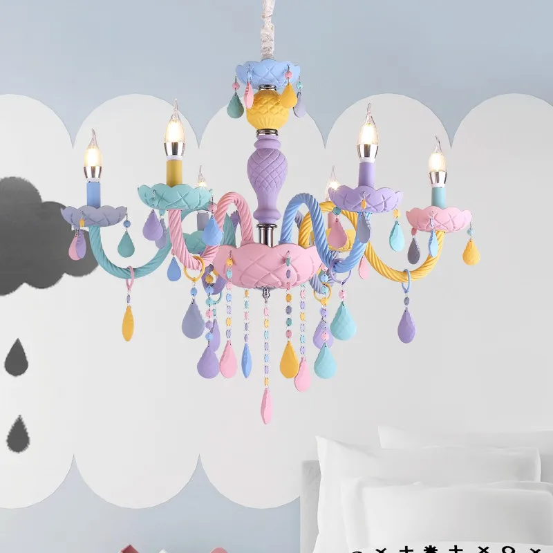 European Colorful Macaron Hanging Light Rainbow Candle Chandelier LED Restaurant Pendant Lights Childrens Room Lighting Lamp