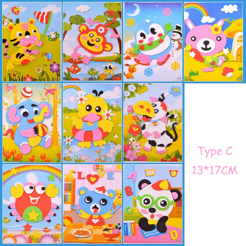 C BalleenShiny 10 шт./компл. Детские DIY 3D игра-головоломка наклейка s детские развивающие игрушки наклейка в форме животных обучающая детская игрушка для подарка - Цвет: C