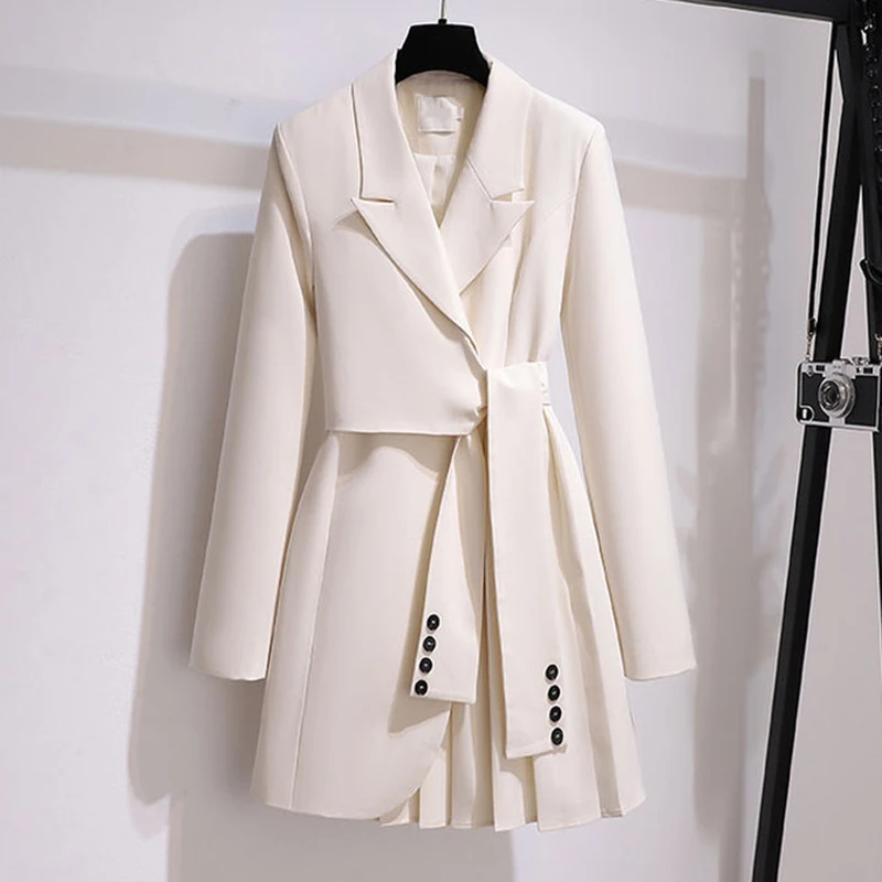 

2021 Soild color Elegant Dress For Women Lapel Long Sleeve High Waist Mini Solid Dresses Female Fashion New Clothing Spring