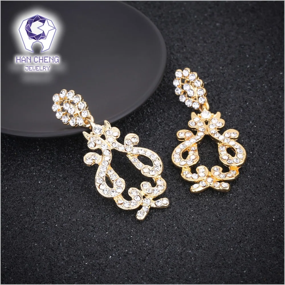 HanCheng New Fashion Dangle Hanging Hollow Golden Long Zircon Gem Stone Drop Earrings For Women Statement Jewelry brincos bijoux | Украшения