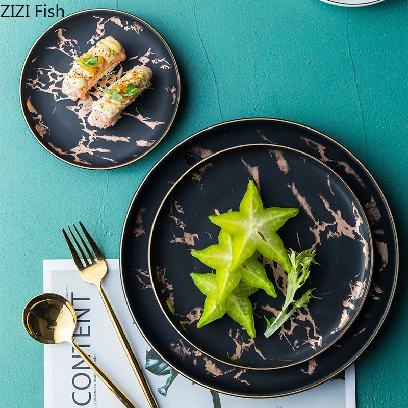 Набор посуды керамические блюда и тарелки с имитацией мрамора фруктов овощей