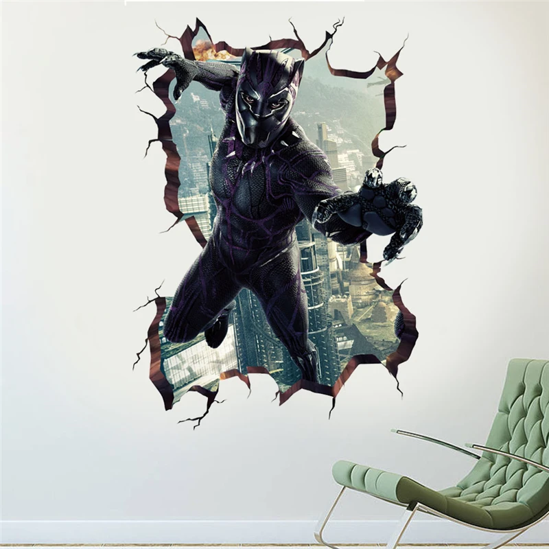

3D Avengers Black Panther wall stickers living room bedroom wall decoration Marvel movie poster wall stickers for kids rooms