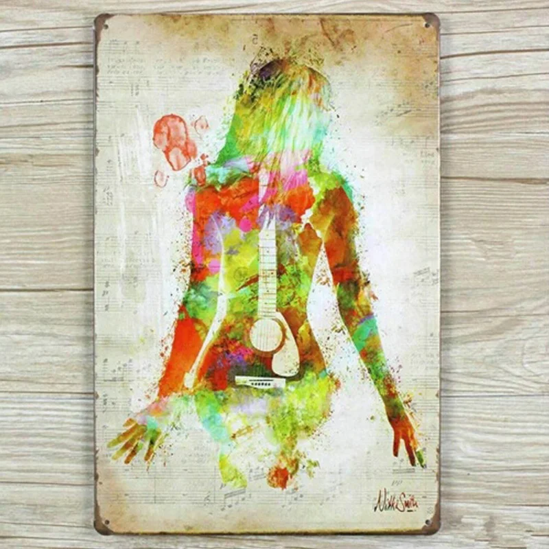 Винтажные жестяные знаки ретро Фэнтези гитара девушка железный плакат украшение