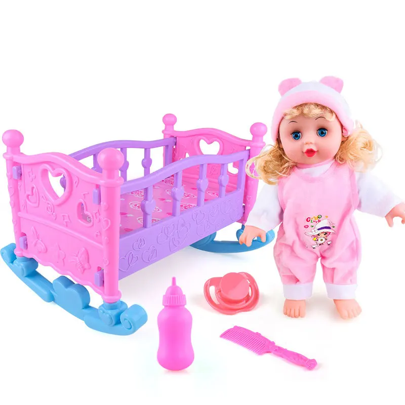 

DIY Girls Toys Play House Pretend Play Furniture Toy Detachable Baby Doll Accessories Simulation Bed for Shaking with Music