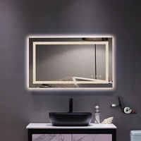 Bathroom Mirror with Led Light Glass Mirror Square Touch LED Anti-fog Easy to install Tricolor Dimming Lights 40*24"[US-W]