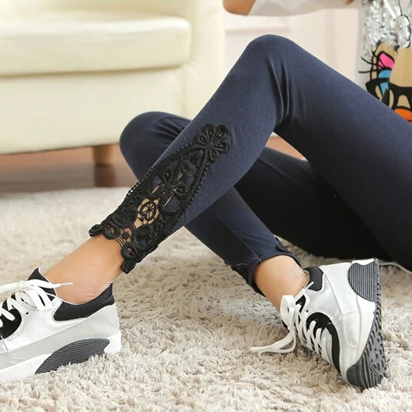 Новинка 2019 кружевные комбинированные леггинсы на талии женская одежда для